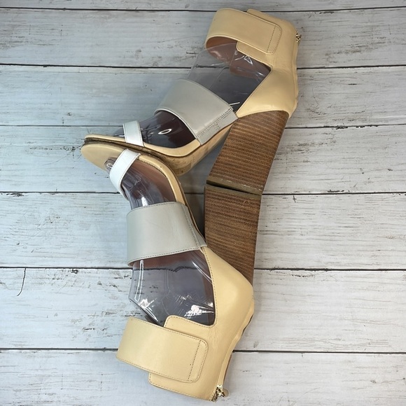 Sigerson Morrison Multi Neutral Colors Poker 2 Strap Heeled Sandals - Picture 9 of 14